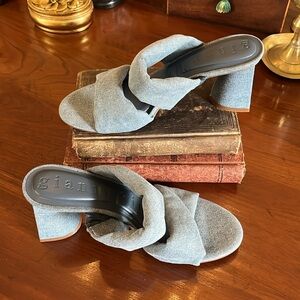 Gianni Bini Women’s Sandals Lorri Denim Twist Straps Covered Heel Slide
